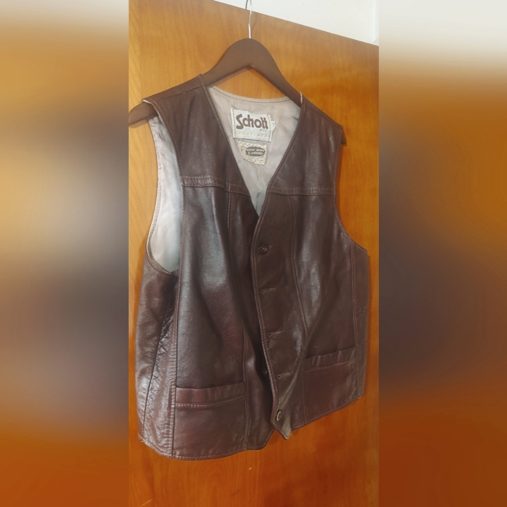 Schott Brown Leather Vest for Men